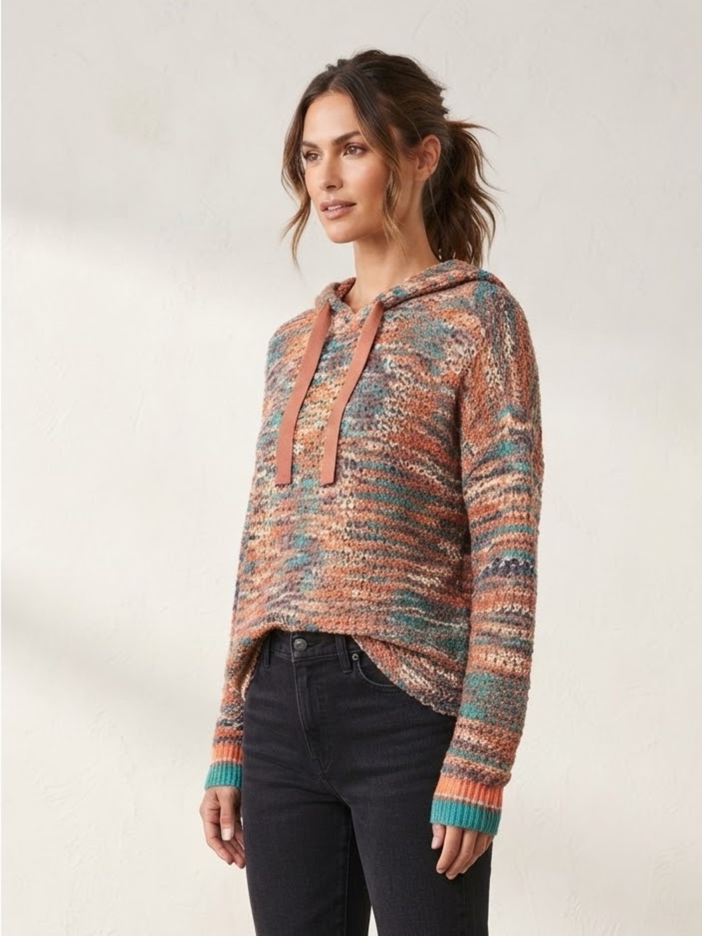 O'Neill Multicolor Knit Hoodie Sweater - Teal & Brown - Picture 1 of 5